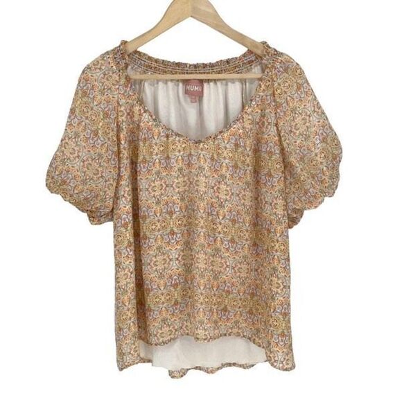 Show Me Your Mumu Women’s Kirby Floral Puff Short Sleeve Blouse Yellow Sz Medium - Picture 2 of 10